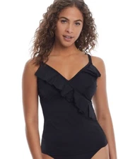 Pour Moi BLACK Space Ruffle Underwire Tankini Swim Top, US 36DDDD/G, UK 36F