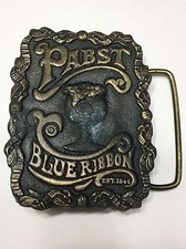 Vintage Pabst Blue Ribbon Beer Brass Belt Buckle Made In USA!