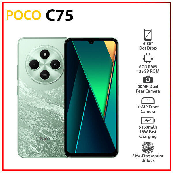 New) Xiaomi POCO C75 6GB+128GB GREEN Dual SIM Unlocked New) Xiaomi POCO C75 6GB+128GB GREEN Dual SIM Unlocked
