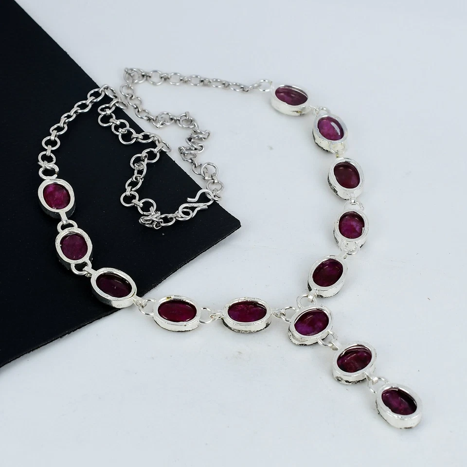 Collana In Rubino Di Kashmir Elettroformata In Argento Sterling 925 Per Lei - Immagine 4 di 4