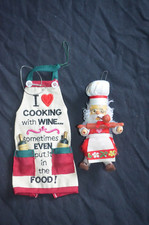 Christmas Ornaments Lot of 2 Santa Chef Wine