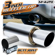 2"Inlet 3"Outlet Stainless Steel Exhaust Muffler Diagonal Cut Tip w/Joint Clamp