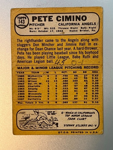 1968 Topps Baseball Singles -- Pick Your Card - 99 Cents Each - Picture 161 of 379