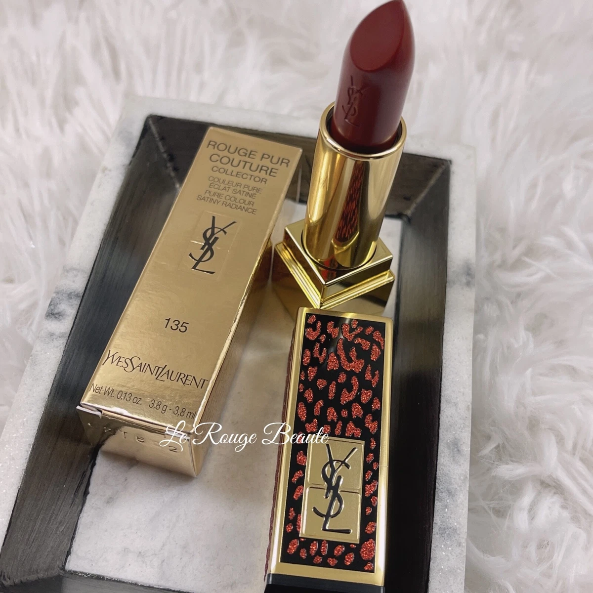 NEW YSL Beaute Limited Edition GOLD Makeup Bag & Rouge Pur Couture Lipstick  01