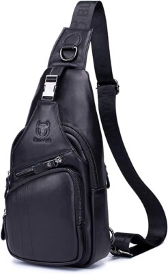 Herren Umhängetasche Brusttasche Echtleder Vintage