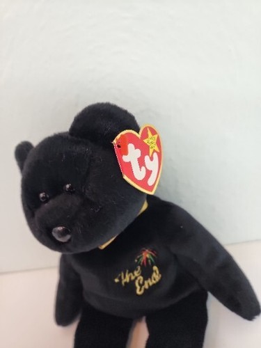 Ty Beanie Baby The End 1999 Millennium Teddy Bear Black Beanbag Plush W/Tag - Picture 2 of 6