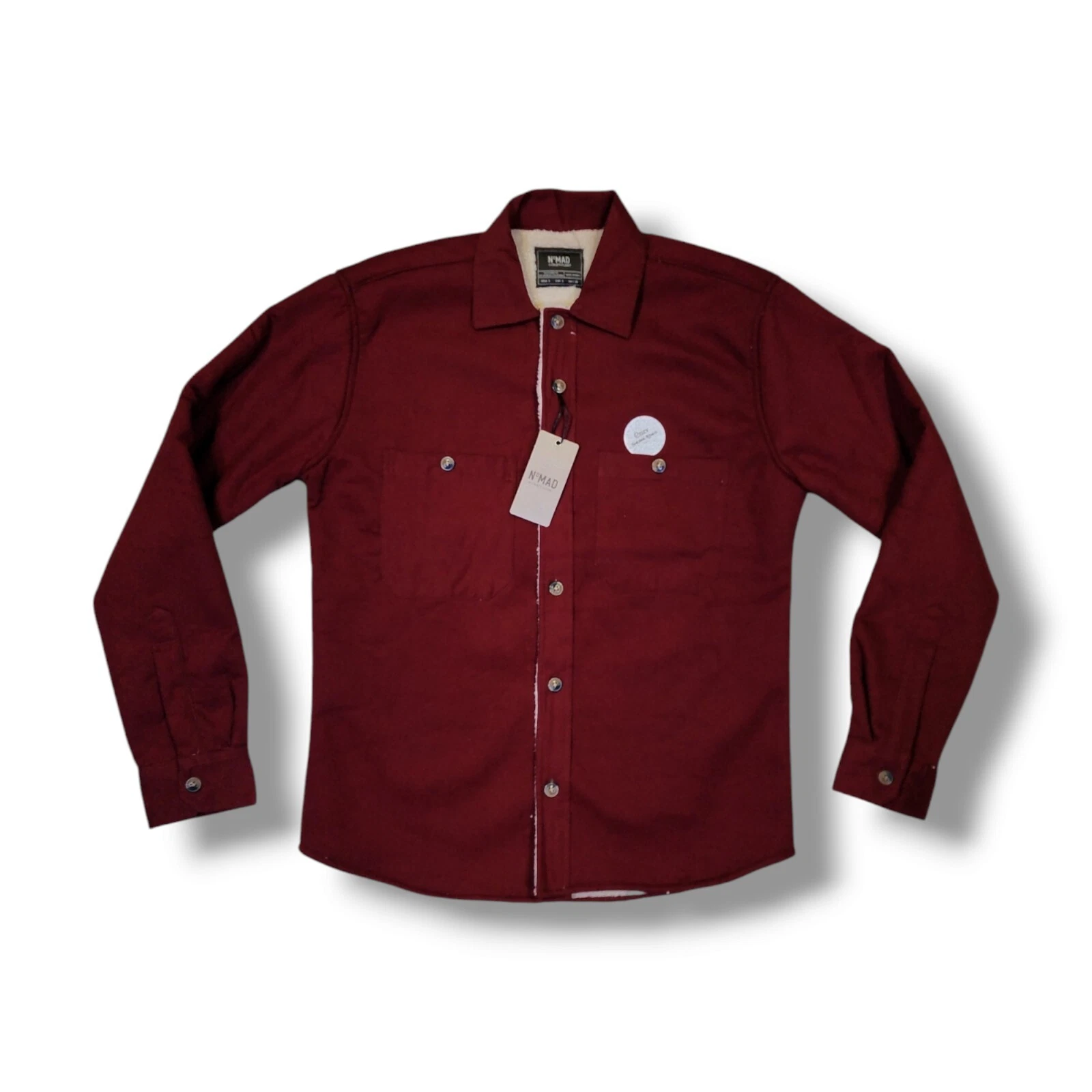 NoMad Sherpa Lined Canvas Button Up Dark Red Flannel Shacket Men's Small