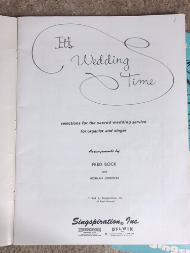 It's Wedding Time Vol 1 & 2 Singspiration Fred Bock Harold De Cou Norman Johnson - Picture 2 of 6