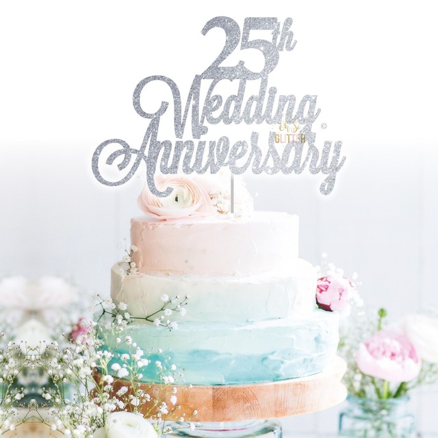 custom cake topper 25th wedding anniversary glitter personalised