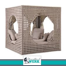 Liegeinsel Cube Diamond Daybed Cappuccino mit Vorhängen Gartenmöbel Sonneninsel
