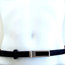 Brighton Belt 34 L Narrow Black Pony Hair Leather Silver-Tone Hinged Buckle