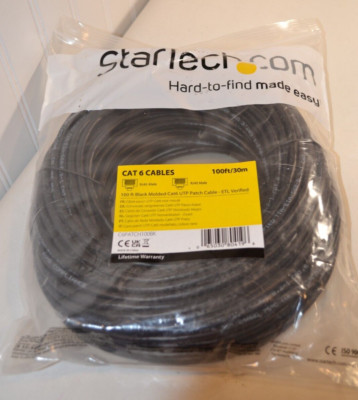 StarTech.com 100ft CAT6 Ethernet Cable - Black CAT 6 Gigabit Ethernet Wire -650