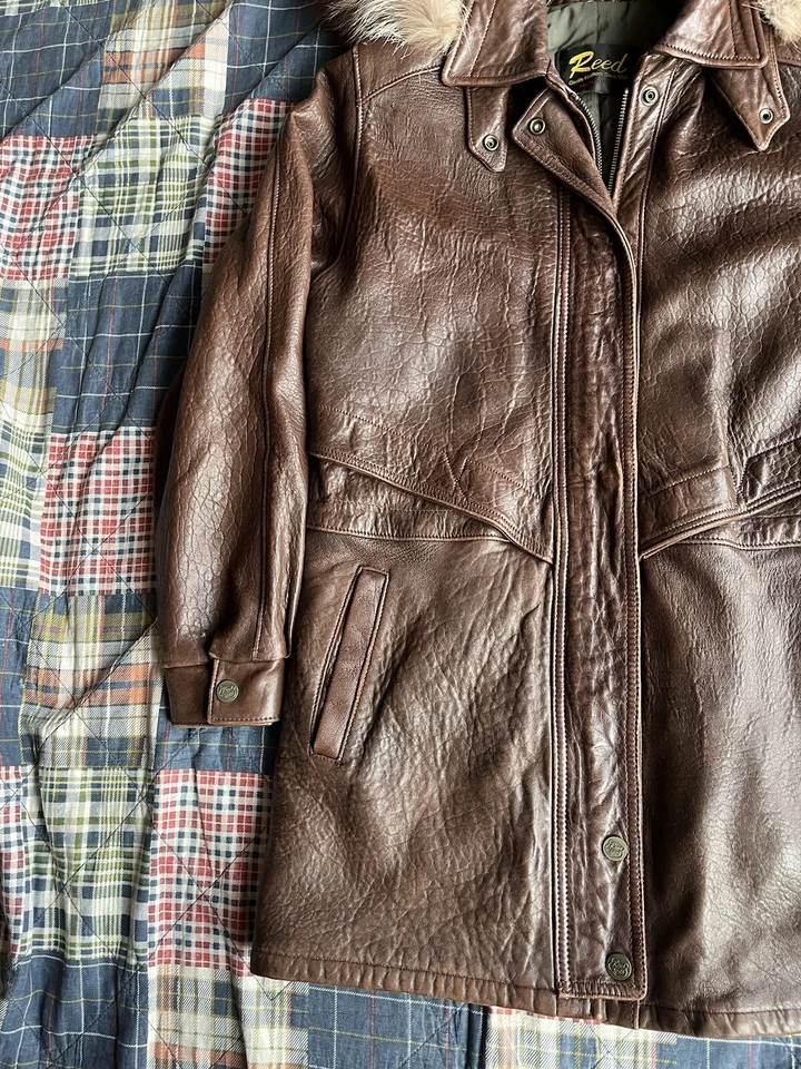 Rare Vintage Reed Soft Leather Jacket w Fur Lined Hood Made in USA Men’s Sz S - Image 3 of 4