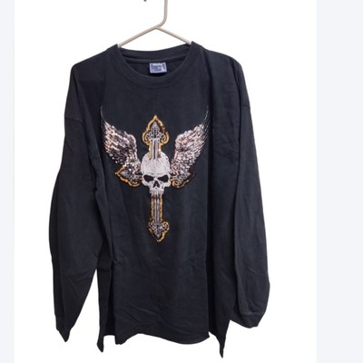 Deluxe by LG Emo Y2K Grunge Aesthetic Goth Skull Cross Gothic Long Sleeve Top