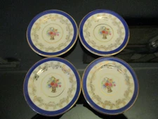 4 O P Co Syracuse China Ironstone ButterPats Floral Basket Gold Gilt Cobalt Band