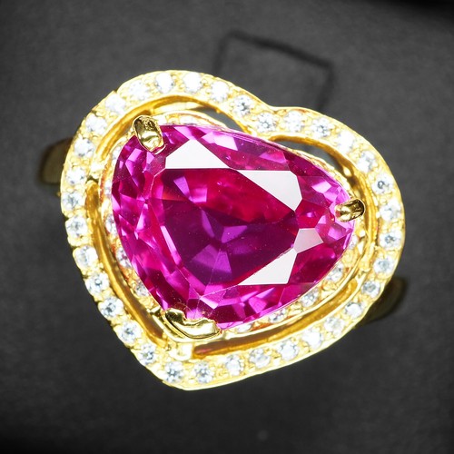 925 Sterling Silver 24K Gold Plated Rings Precious Barbie Pink Sapphire 4.20Ct - Picture 2 of 9