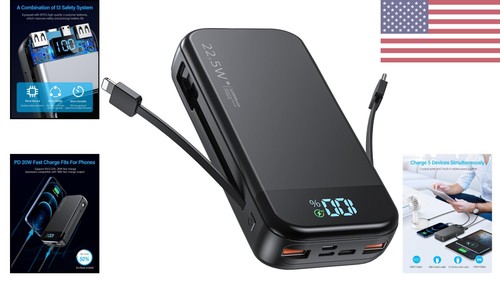 Portable Charger 32000mAh - Fast Charging Power Bank for Cellphones - Black - Picture 2 of 9