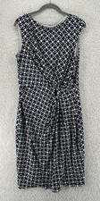 Lauren Ralph Lauren Faux Wrap Dress Size 14 Blue Geo Print Stretch Office