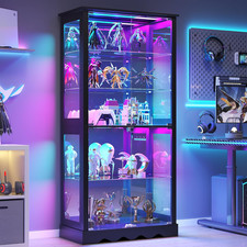 71'' Glass Display Cabinet with Doors, RGB Curio Cabinet with LED Lights for Col