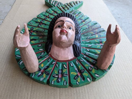 Escultura de ángel de madera tallada a mano de arte popular de América del Sur/Centro - Imagen 6 de 16