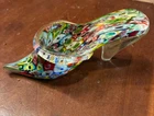 Vintage Murano Multicolored Latticino Art Glass High Heel Slipper with Gold Flec