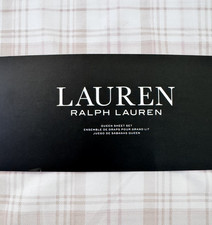 NEW Ralph Lauren King Size Crisp Cotton Sheet Set Subtle Beige Pink Plaid