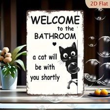 Black And White Cat Welcome Tin Metal Signs Home D cor 8x12