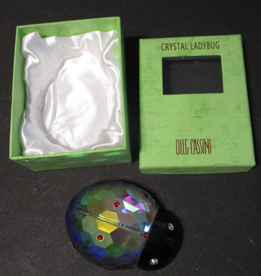 Oleg Cassini Crystal Ladybug Paperweight Signed Figurine Box