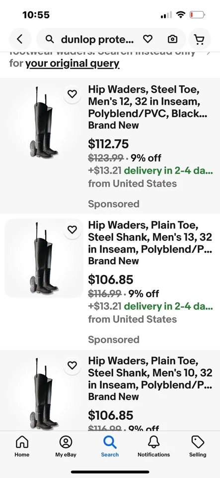 Botas Dunlop Hip Waders Puntera y Vástago de Acero Mezcla de Poliéster/PVC Negras EE. UU. Para hombres EE. UU. 6/7 M Foto 2 de 4