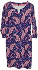 TALBOTS Women's Multi Navy Knit Jersey Paisley Dress 3/4 Sleeve SZ M NWT $109