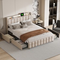 Polsterbett Mit Led & Usb,Stauraumbett Mit 4 Schubladen,Doppelbett 160X200 Cm