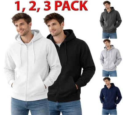 Mens Zipper Hoodie Zip up hoody Hooded Sweatshirt Jumper Fleece Jacket Multipack - Image 1 of 4