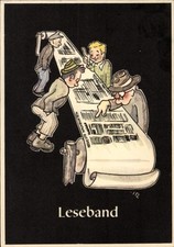 Künstler Ak Moritz, H., Leseband, Karikatur, Zeitung, Artikel - 11532362