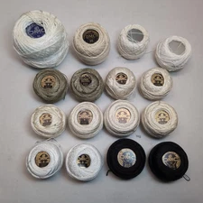 Mixed Lot of 16 DMC Crochet Thread Balls Spools Coton Perle Cebelia White Black