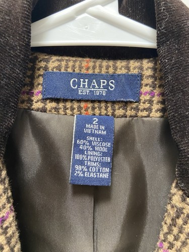 Chaps Ralph Lauren Riding Jacket Blazer Women Size 2 Houndstooth Wool Blend - Picture 2 of 5