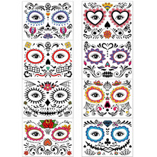 Day of the Dead Face Tattoos,8 Sheets Rose Sugar Skull Skeleton Fake Temporary T