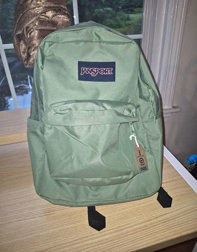 JanSport SuperBreak Green Backpack 25L Polyester 3 Pockets Bottle Pocket Zip