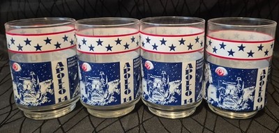 NASA Apollo 14 Moon Mission Libbey Commemorative Drinking Glasses Set of 4 - Blu