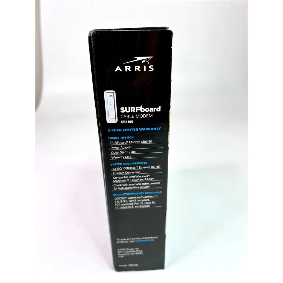 ARRIS Surfboard SB6190 32x8 DOCSIS 3.0 Cable Modem with 1.4 Gbps Open Box - Image 3 of 4