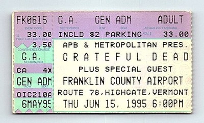Grateful Dead Concert Ticket Stub June 15 1995 Highgate Vermont | eBay