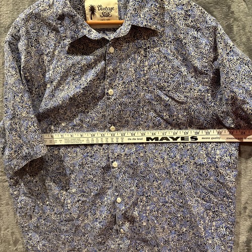Vintage Silk Circa 1969 Mens L ? Blue Paisley Silk Button-up Shirt Short Sleeve - Picture 4 of 7