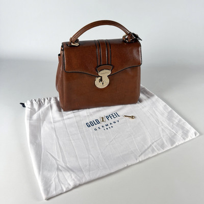 Vintage GOLDPFEIL Damen Handtasche - Kelly-Stil   Dunkelbraunes Leder   Full Set