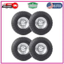 4.10/3.50-4 Flat Free Tire and Wheel (4-Pack) - 10 Inch Solid Rubber Tires-NEW.