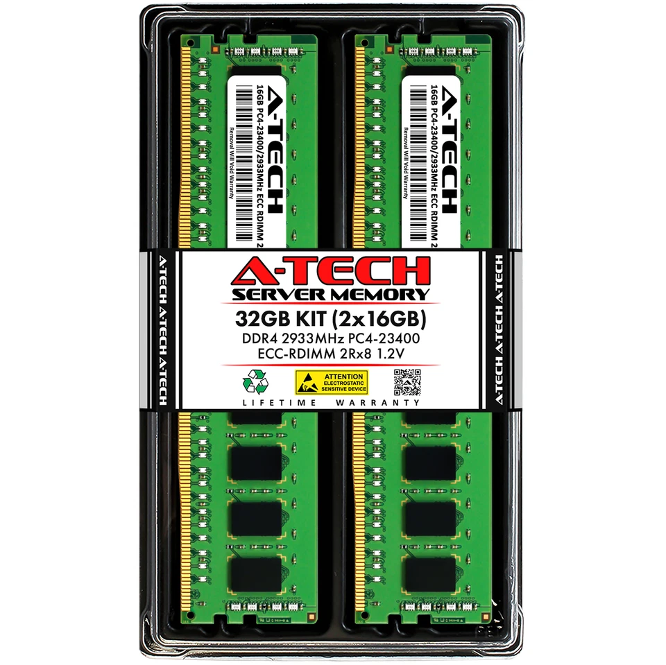 A-Tech 32GB 2x 16GB 2Rx8 PC4-23400R DDR4 2933MHz ECC REG RDIMM Server Arbeitsspeicher RAM