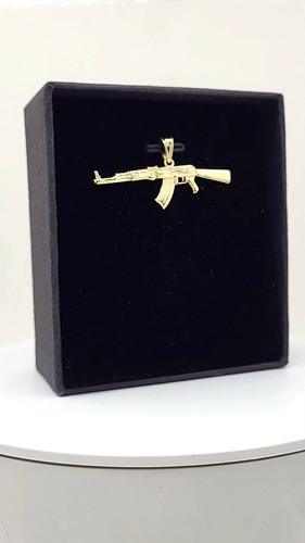 Solid 14K Yellow Gold AK-47 Pendant, Real Gold Gun Pendant AK47 - Video 1 of 1