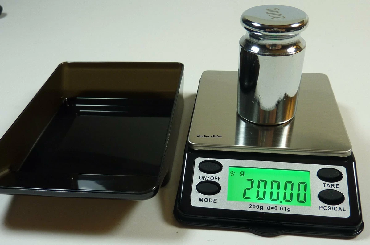 Small Pocket Digital Scale 200g x 0.01g with Calibration Weight & Tray oz  ct gn