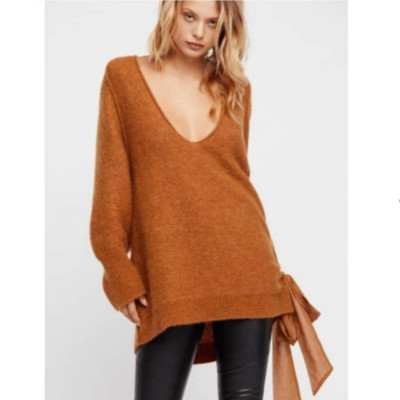 Free People Be Mine Side Tie Alpaca Wool Sweater Dress Sz XS Oversized Tunic Top