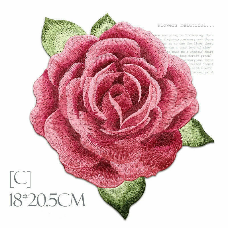 Embroidered Flower Patches Red Peony Sew on Applique Dress Clothing Badge Craft - Image 3 of 4