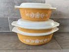 Vintage Pyrex Butterfly Gold Casserole 6pcs 1.5 Qt  043/2.5 Qt 045 Divided Dish