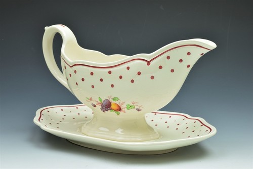 Barco de grava roja Spode Lunka Dot y placa inferior - Imagen 2 de 5